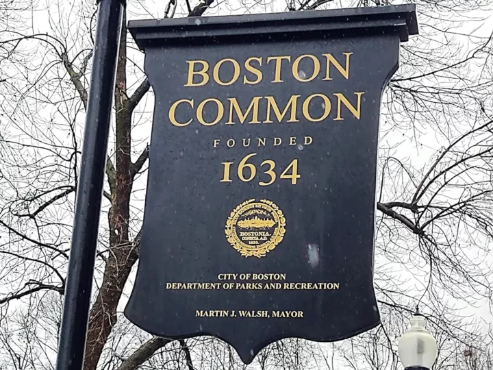 Boston Common sign in winter