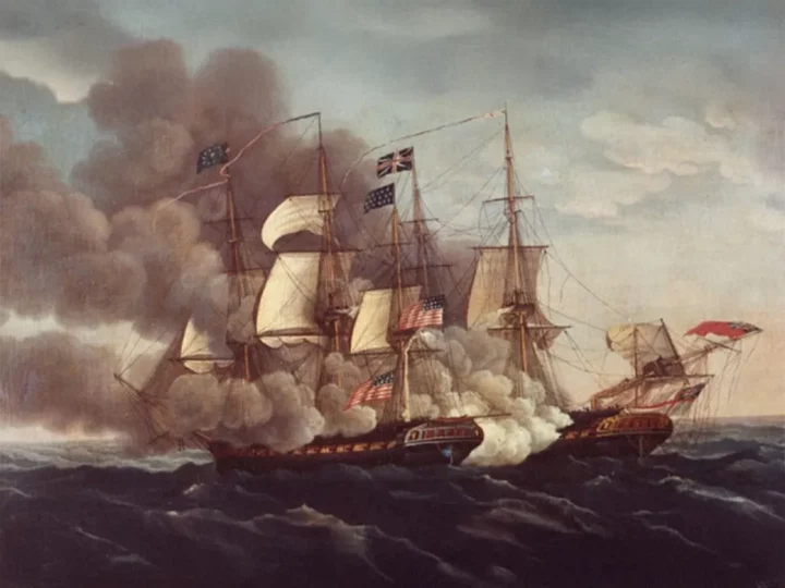 Battle between USS Constitution and HMS Guerriere, 19 August 1812, by Michel Felice Corne Courtesy U.S. Navy - Naval History and Heritage Command, 80-G-K-26254