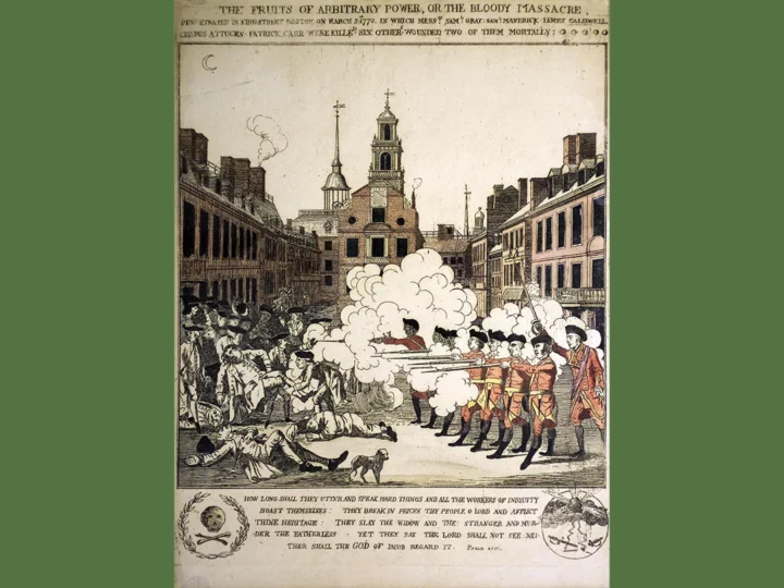 Henry Pelham's original illustration, 'The Fruits of Arbitrary Power, or the Bloody Massacre