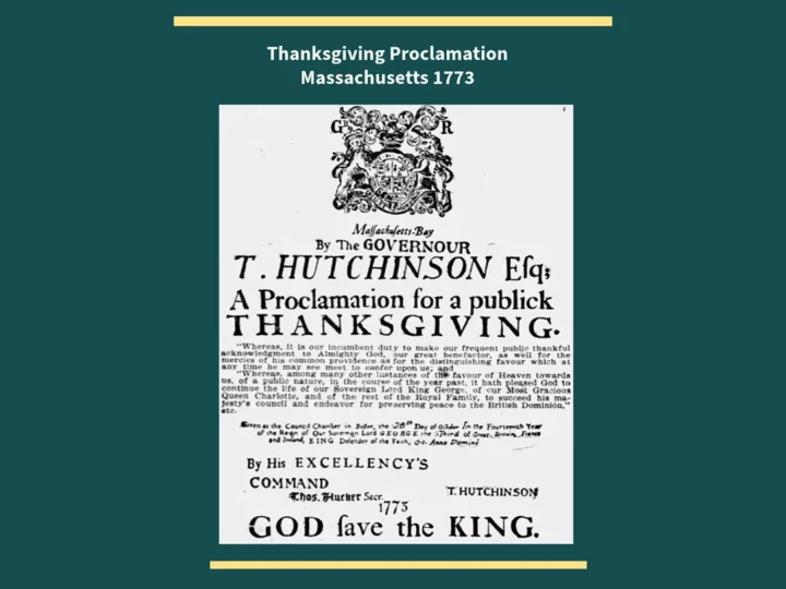 Thanksgiving proclamtion 1773 with God Save the King