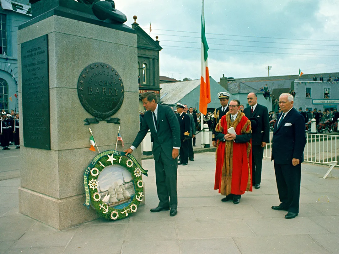 JFK lays wreath at John Barry Memorial in Ireland, Photo Courtesy of JFK Library