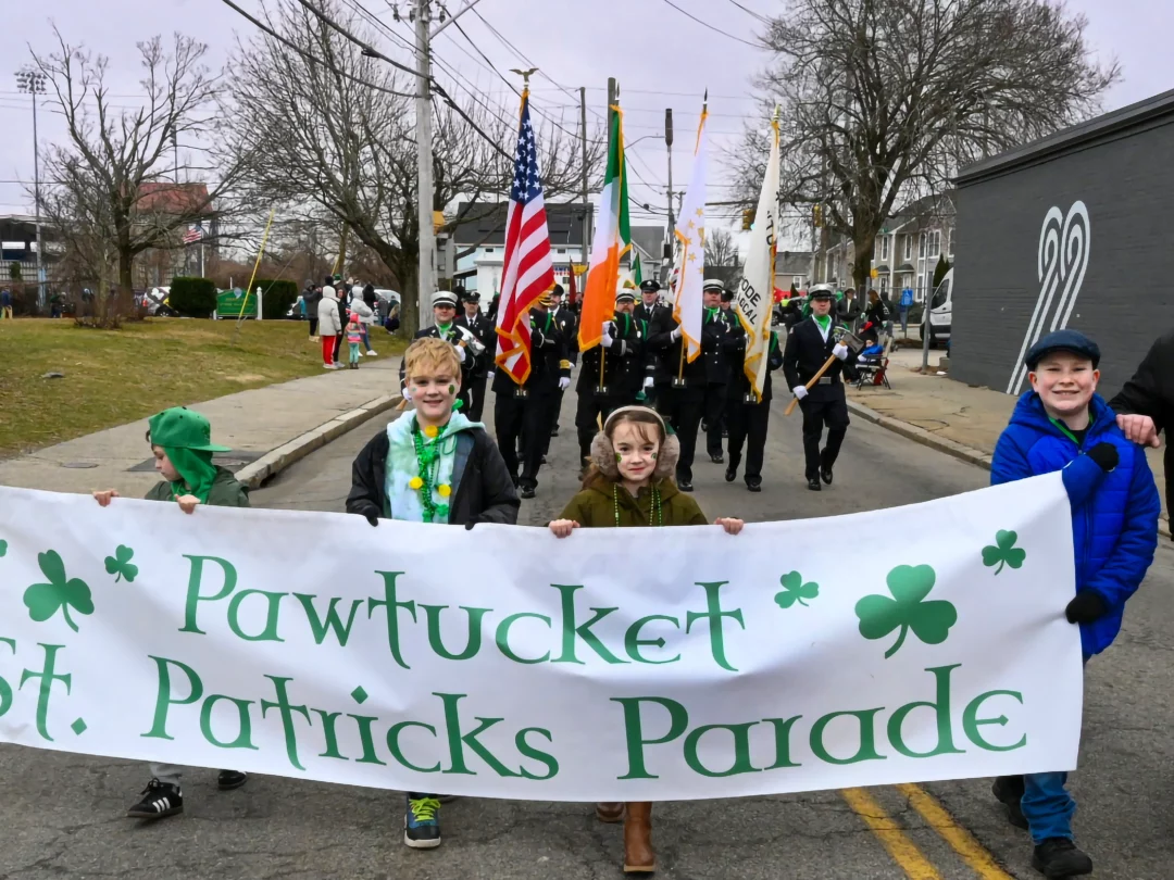 People marching in Pawtucket Rhode Island Saint Patrick's Day Parade
